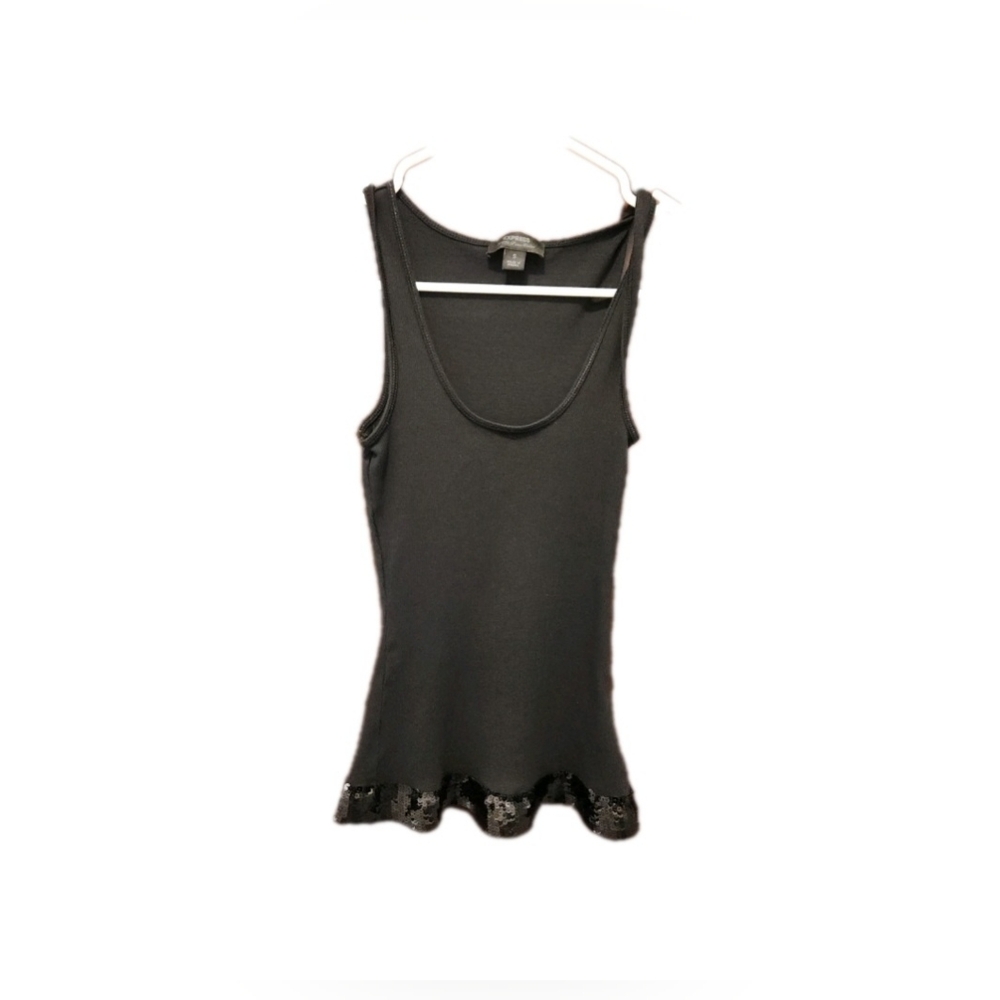 Vintage Y2K  Express Black‎ Sequin  Tank Top Small 100% Cotton Scoop Neck Club
